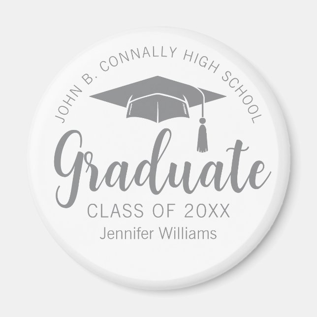 Chic Silver Grey Graduate Customized Graduation Magnet (Front)