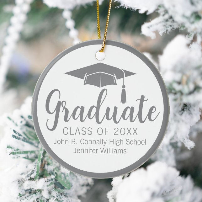 Chic Silver Grey Graduation Photo 2025 Christmas Ceramic Ornament (Creator Uploaded)
