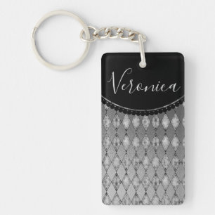 Chic Silver Harlequin Personalized Keychain