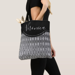 Chic Silver Harlequin Personalized Tote Bag
