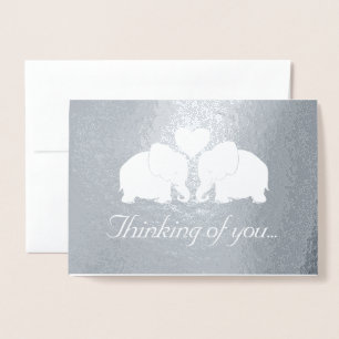 Chic Silver Heart Elephants Thinking of You Foil Card