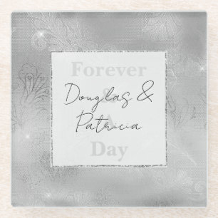 Chic Silver Lace  Glass Coaster