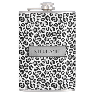 Chic Silver Leopard Print Personalized Hip Flask