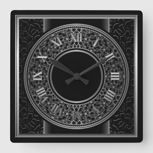 Chic Silver Medallion 2 Square Wall Clock (Front)