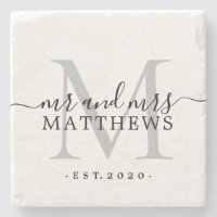 Chic Silver Monogram Script Name Wedding Date