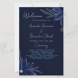 Chic Silver & Navy Blue Floral Wedding Program