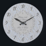 Chic Silver Pearls 25th Wedding Anniversary Large Clock<br><div class="desc">Elegant silver pearls,  diamond wedding anniversary clock.</div>