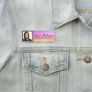 Chic Silver& Photo Corporate Professional Employee Name Tag