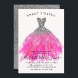 Chic Silver Pink Sparkle Dress Sweet 16th Birthday Invitation<br><div class="desc">Modern Glam Silver Blush Pink Magenta Glitter Sparkle Watercolor Dress Sweet 16th Birthday Invitation</div>