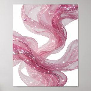 Chic Silver PINK WAVE Modern Design Poster