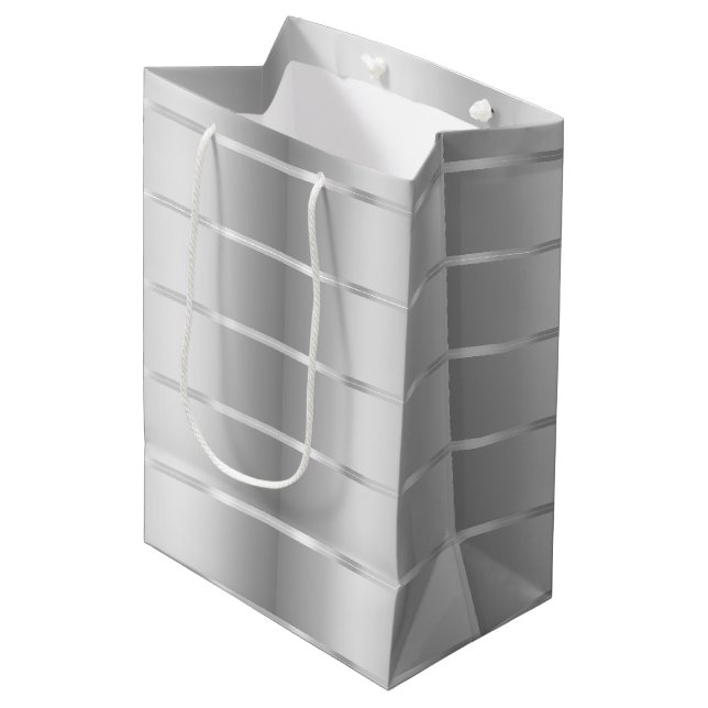 Chic Silver Ribbon Bow Bridal Shower Medium Gift Bag (Front Angled)