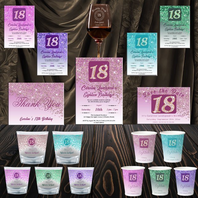 Chic Silver & Rose Gold Glitter 18th Birthday Gift Shot Glass (Creator Uploaded)
