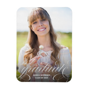 Chic Silver Script Photo Graduation Announcement Magnet
