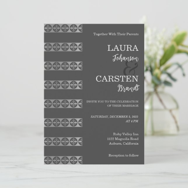Chic Silver Stripes Wedding Invitation (Standing Front)
