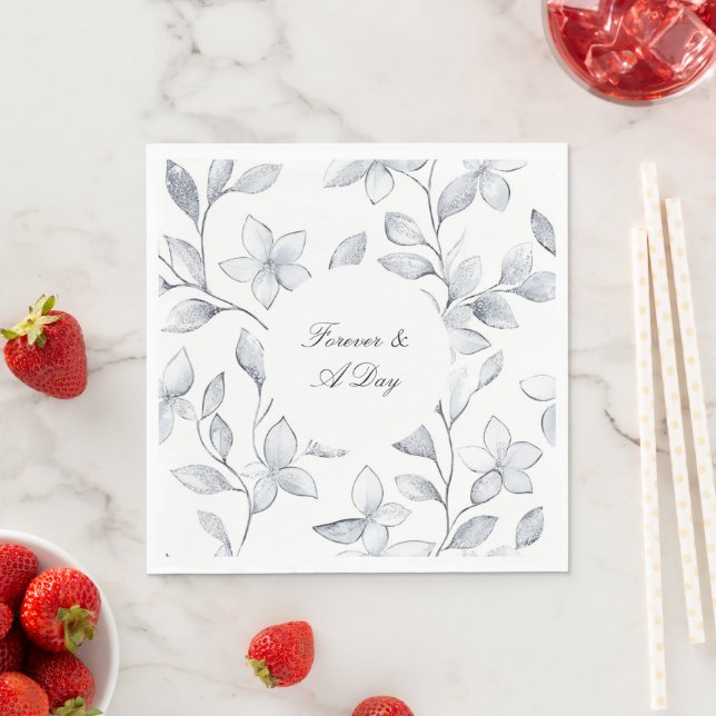 Chic Silver White Floral Wedding Napkin (Insitu)