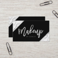 Chic silver white marble script makeup typography