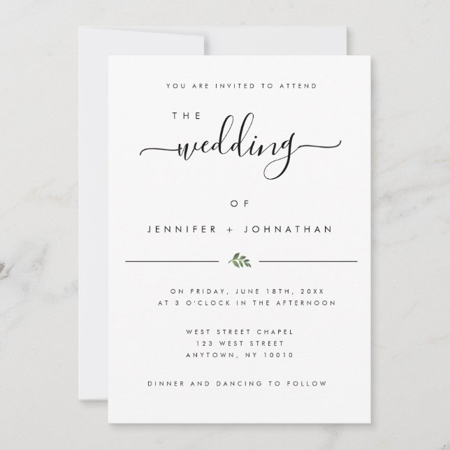 Chic Simple Aquarelle Faire-part de mariage de ver (Devant)