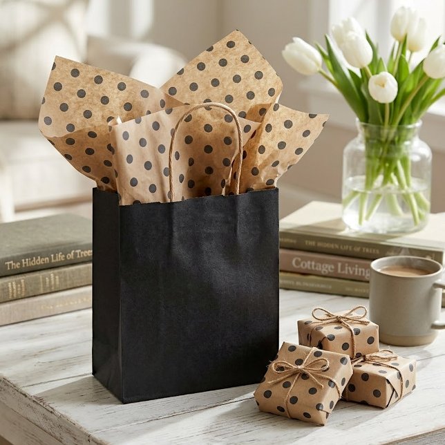 Chic Simple Black Dots On Rustic Faux Brown Kraft Tissue Paper (Creator Uploaded)