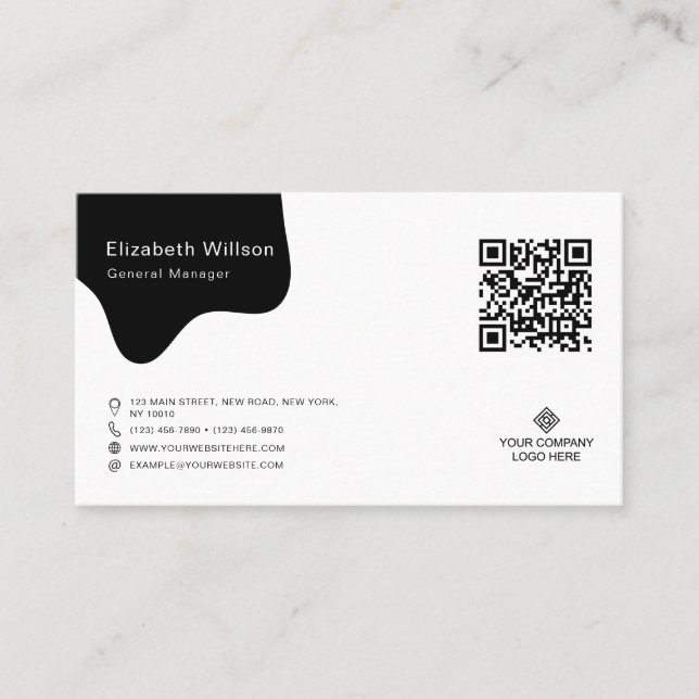 Chic Simple Business Logo Professional QR Code Business Card (Front)