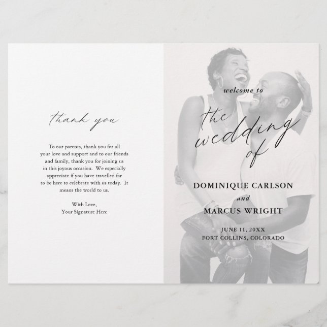 Chic Simple Elegant Photo Budget Wedding Program (Front)