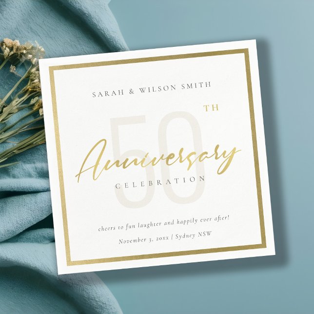 Chic Simple Gold Typography Any Year Anniversary Napkin (Creator Uploaded)