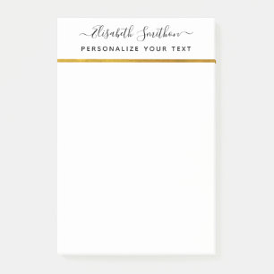 Chic Simple Minimal White Gold Personal Stationery Post-it Notes