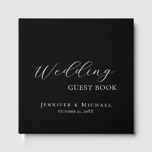 Chic Simple Minimalist Modern Plain Wedding Black Guest Book