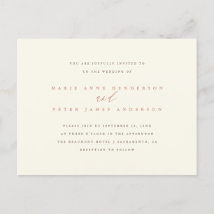 Chic Simple Minimalist Typography Fall Wedding Invitation Postcard