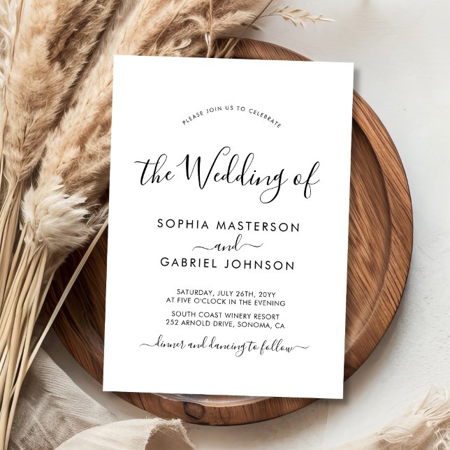 Chic Simple Modern Calligraphy Script Wedding Invitation (Creator Uploaded)