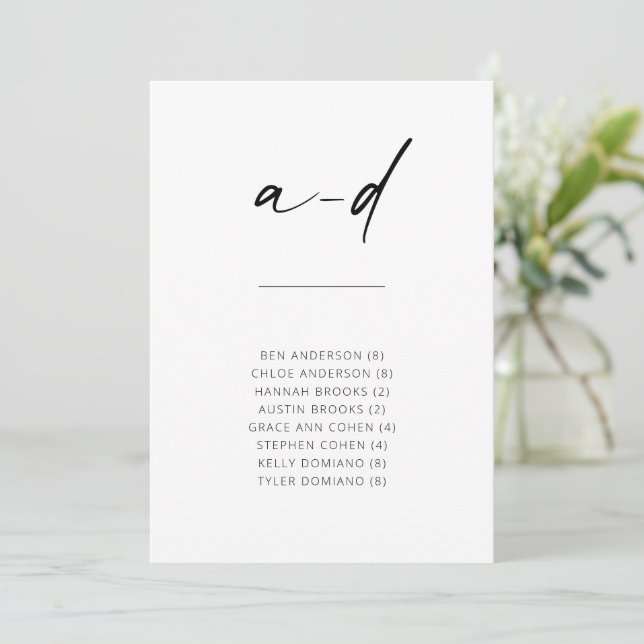 Chic Simple Modern Script Alphabetical Seating A-D (Standing Front)