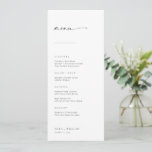 Chic   Simple Modern Script Wedding Menu<br><div class="desc">These simple, modern menus will be the perfect complement to the place settings at your reception! The handwritten script heading paired with serif and sans-serif fonts give these menus a classic, clean look. Personalize the menus with your wedding menu items and the couple's name and wedding date on the bottom....</div>