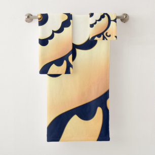 Chic, Simple, Modern, Trending, Tan and Navy Blue Bath Towel Set