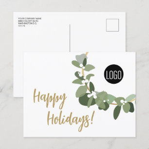 Chic simple modern wreath custom business logo  holiday postcard