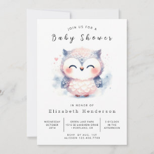 Chic Simple Owl Baby Shower Invitation