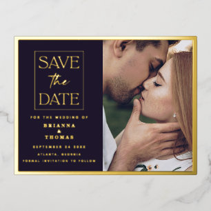 Chic Simple Photo Save the Date Wedding Gold Foil Invitation Postcard