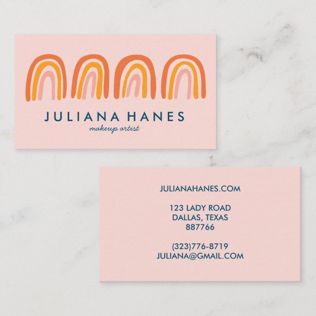 Chic Simple Pink Orange Rainbows Business Card (Front/Back)
