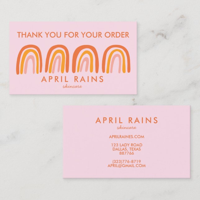 Chic Simple Pink Orange Rainbows ORDER THANK YOU Business Card (Front/Back)