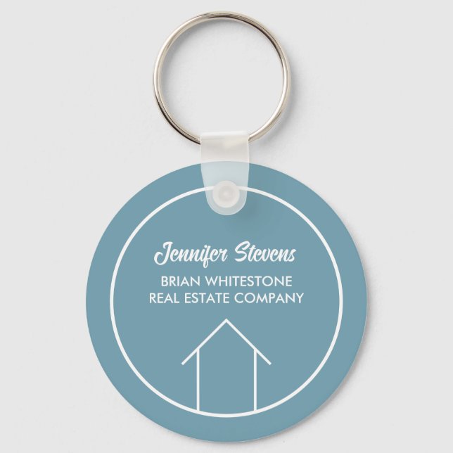 Chic Simple Real Estate Company Stone Blue Custom Keychain (Front)