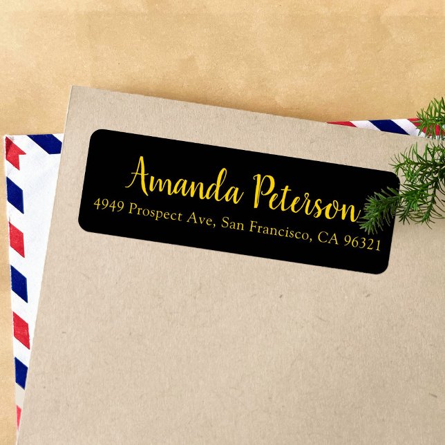 Chic Simple Script Gold and Black Return Address (Creator Uploaded)
