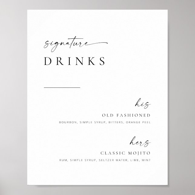 Chic + Simple Script Wedding Signature Drinks Sign (Front)