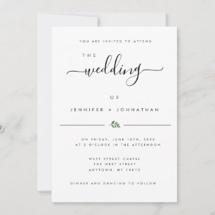 Chic Simple Watercolor Greenery Wedding Invitation