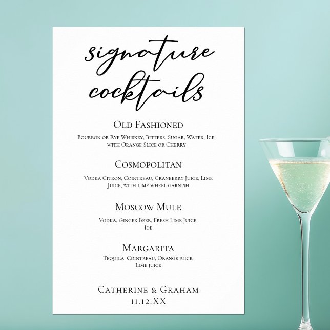 Chic Simple Wedding Signature Cocktails Bar Menu Poster (Creator Uploaded)