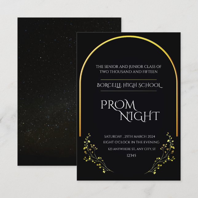 Chic Simplicity: Black Minimalist Prom Night Invitation (Front/Back)