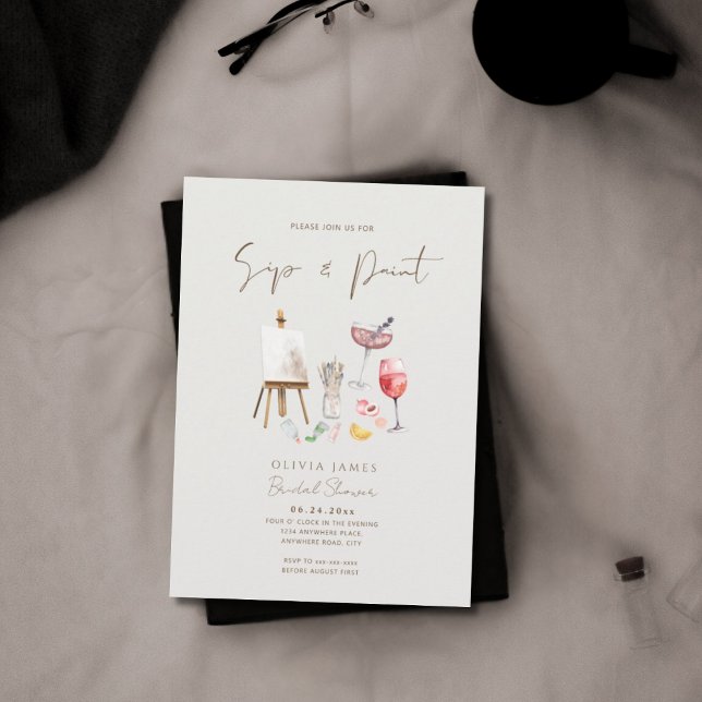 Chic sip and paint bridal shower invitation (Creator Uploaded)