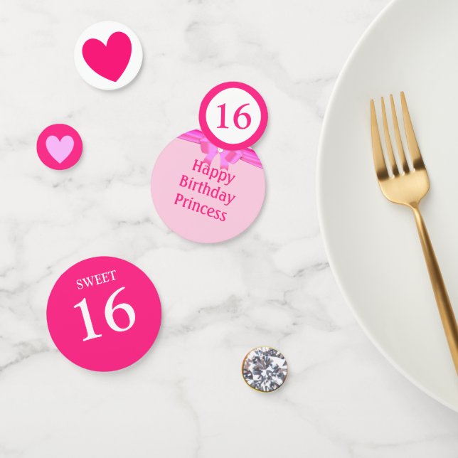 Chic Sixteenth Birthday on White and Pink Confetti (Group)