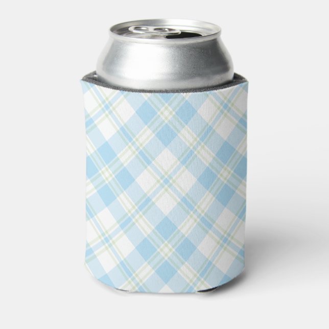 Chic Sky Blue and White Check Can Cooler (Can Back)