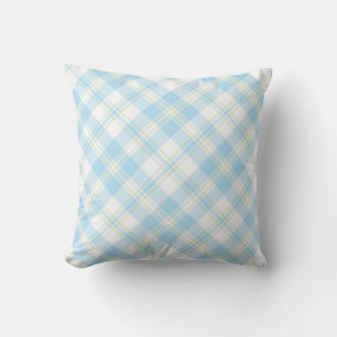 Chic Sky Blue, Green and White Check Pattern Throw Pillow