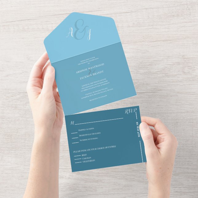 Chic Sky Blue Wedding All In One Invitation (Tearaway)