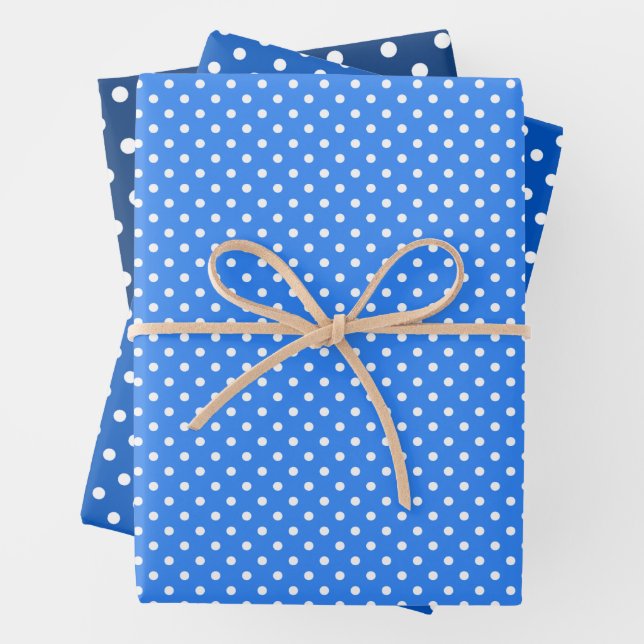 Chic Sky Blues White Polka Dots Pattern Wrapping Paper Sheet (In situ)