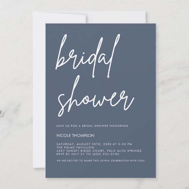 Chic Slate Blue Modern Bridal Shower Invitation  (Front)